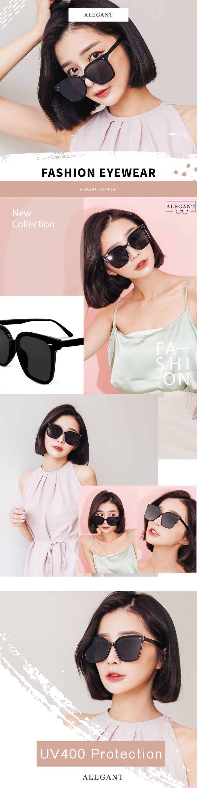 ALEGANT - 月牙黑韓版中性貓眼方框墨鏡│UV400太陽眼鏡