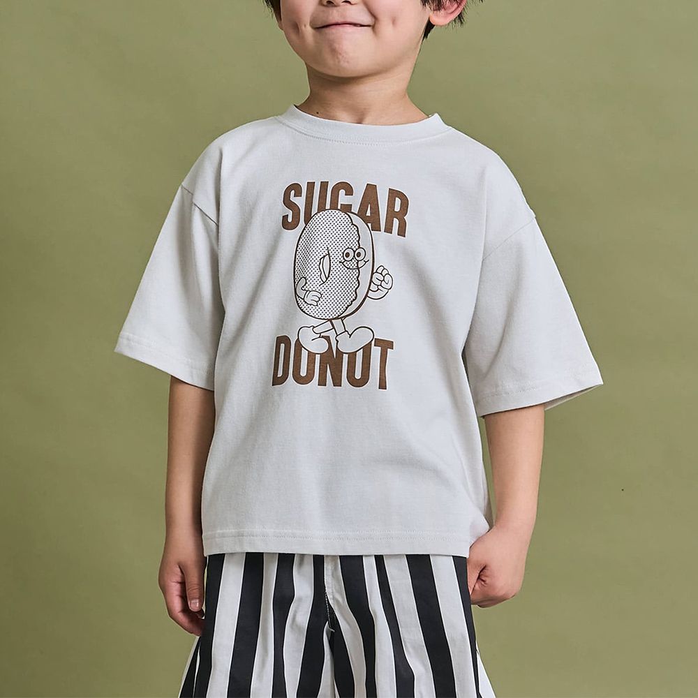 防污速乾簡約印花短袖上衣-甜甜圈-咖啡