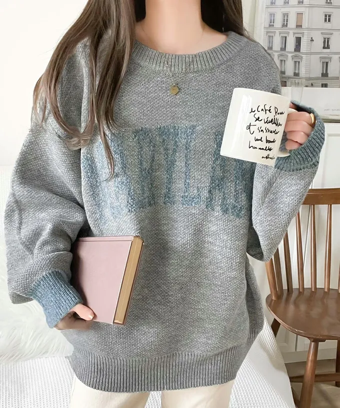 日本 Classical Elf - Java 前後2way袖配色厚針織上衣-海軍藍