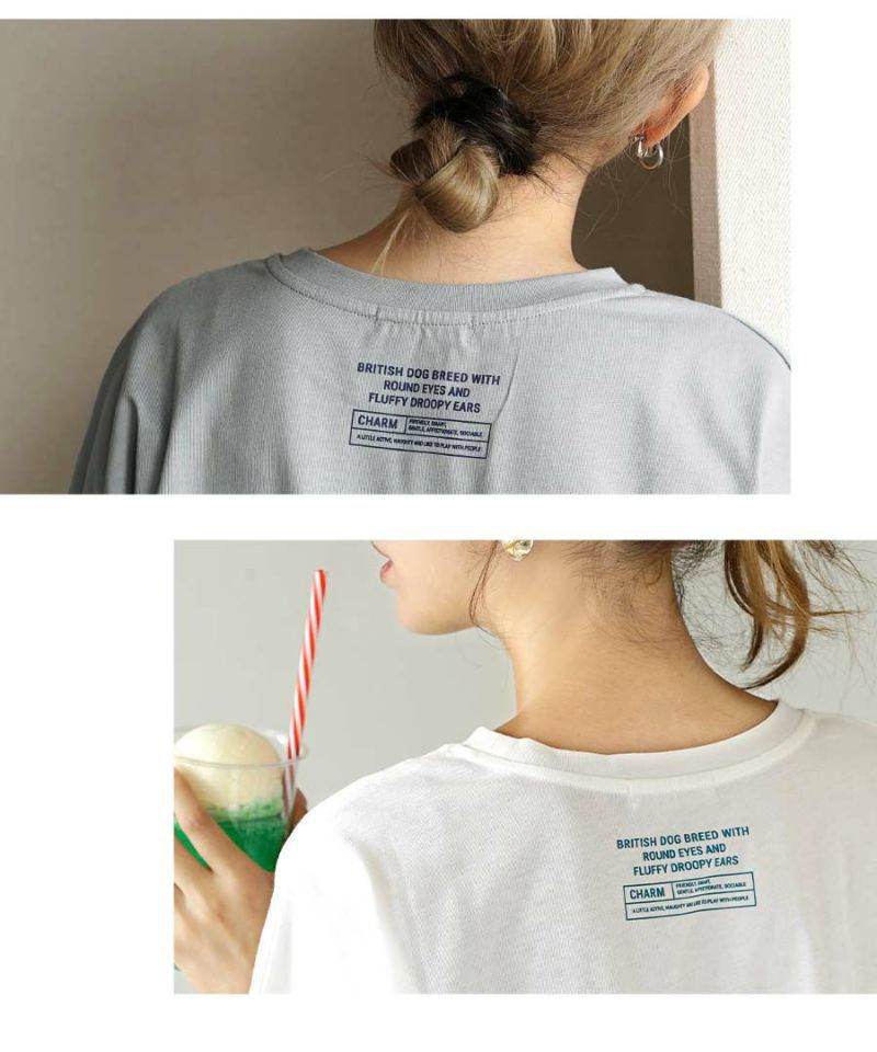 日本 zootie - 棉混落肩狗狗印花短T-白
