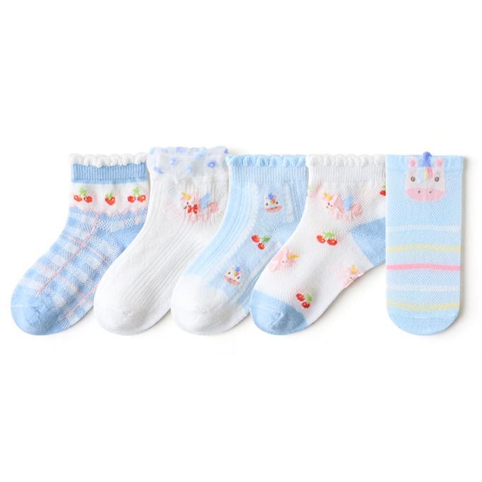 腳ㄚ子 - 幼/兒童透氣網眼襪 童襪 襪子 棉襪 兒童襪-清爽藍花