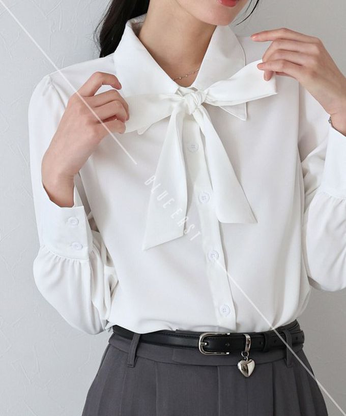 日本 BLUE EAST - 大人氣！優雅扭結雪紡長袖襯衫-白