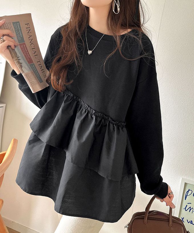 日本 Classical Elf - 蛋糕層次優美薄長袖上衣-深灰