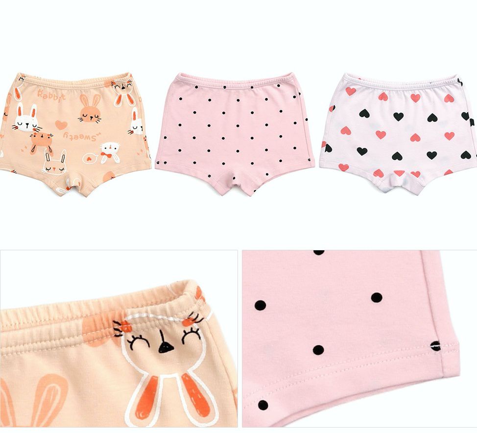 韓國 Maykids - 無螢光棉女寶四角褲三入組-草莓兔子