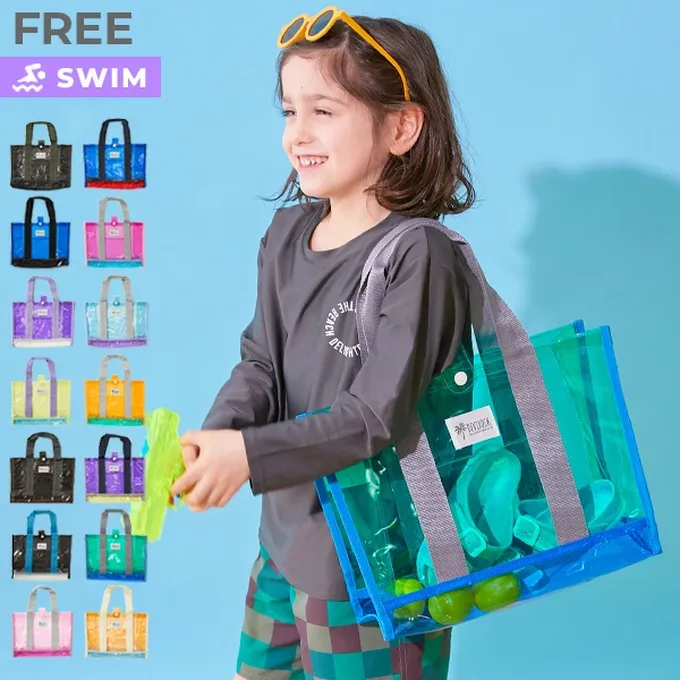 日本 devirock - 果凍色系PVC游泳/玩水包-藍x黑