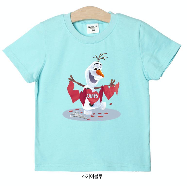 (韓製)正版迪士尼 - 純棉T-愛心雪寶-天藍