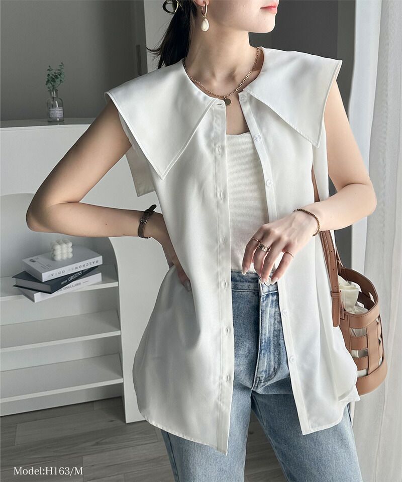 日本 Classical Elf - 優雅歌德領無袖襯衫-天使白