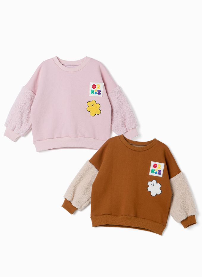 韓國 OZKIZ - 可愛泰迪暖絨磨毛長袖大學T-棕