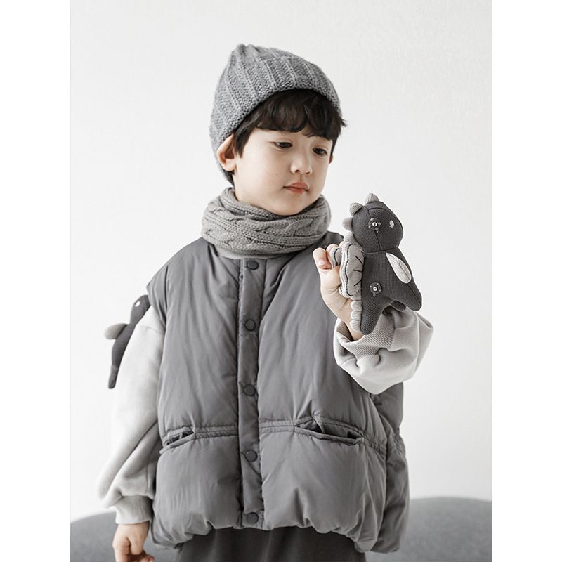 TONGMO - 鋪棉可拆卸玩偶保暖背心-小小恐龍-深灰色