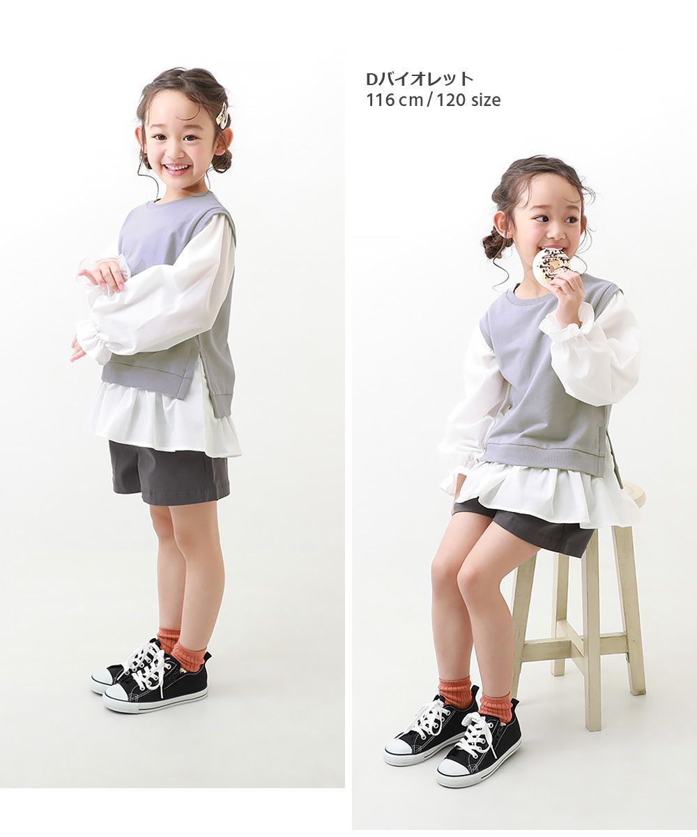 日本 devirock - 俏麗少女傘狀假二件長袖上衣-紫羅蘭
