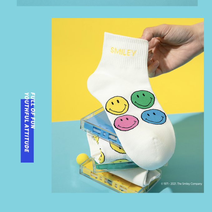 love, charlotte - Smiley 笑臉聯名款短筒棉襪 (XXL (腳長22~24cm))-5 雙一組