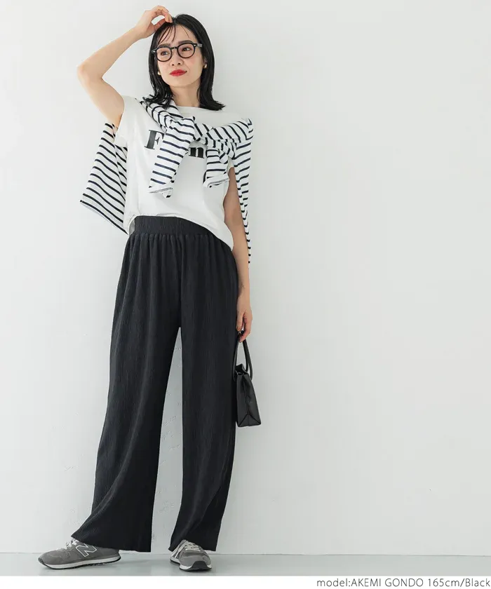 日本 COCA - [可剪裁] 楊柳細褶百搭長褲-淺藍