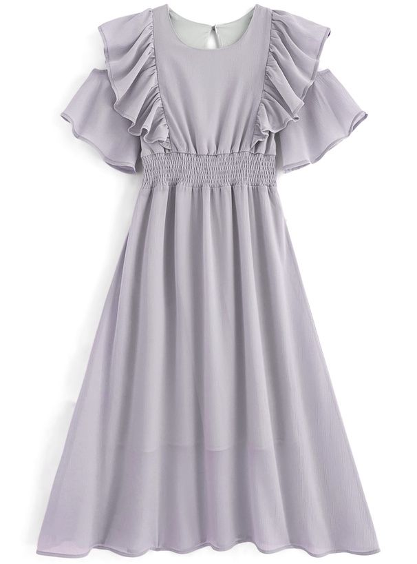 日本 GRL - 優雅剪裁收腰雪紡洋裝-深藍