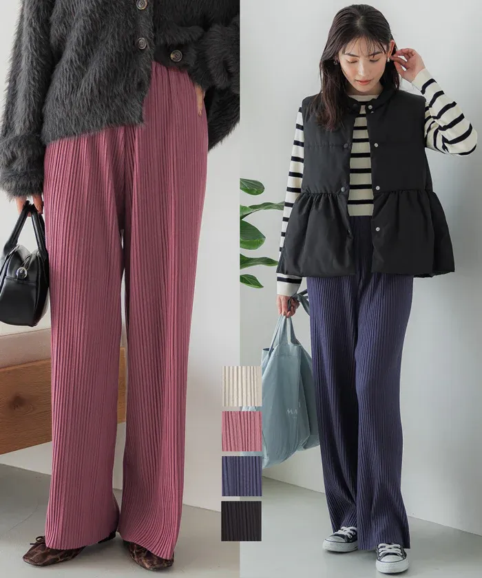 日本 COCA - [可剪裁] 垂墜感修身細摺長褲-灰杏