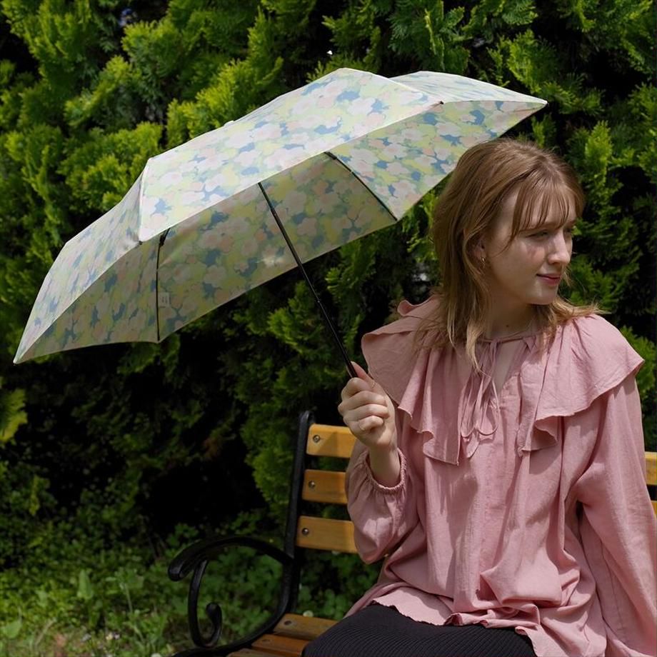 日本 nifty colors - 抗UV輕量 晴雨兩用折疊傘-春日綻放-藍綠 (直徑88cm/158g)