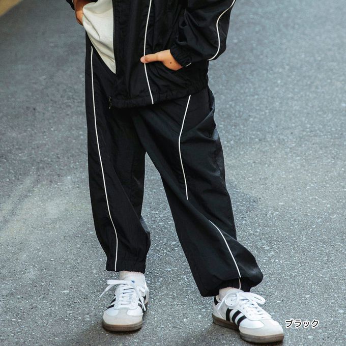 日本 BRANSHES - 線條滾邊輕便休閒尼龍長褲-黑x白
