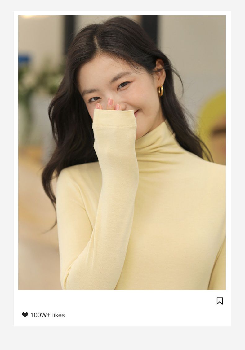 2%羊毛絨高領長袖上衣-高領-棕色