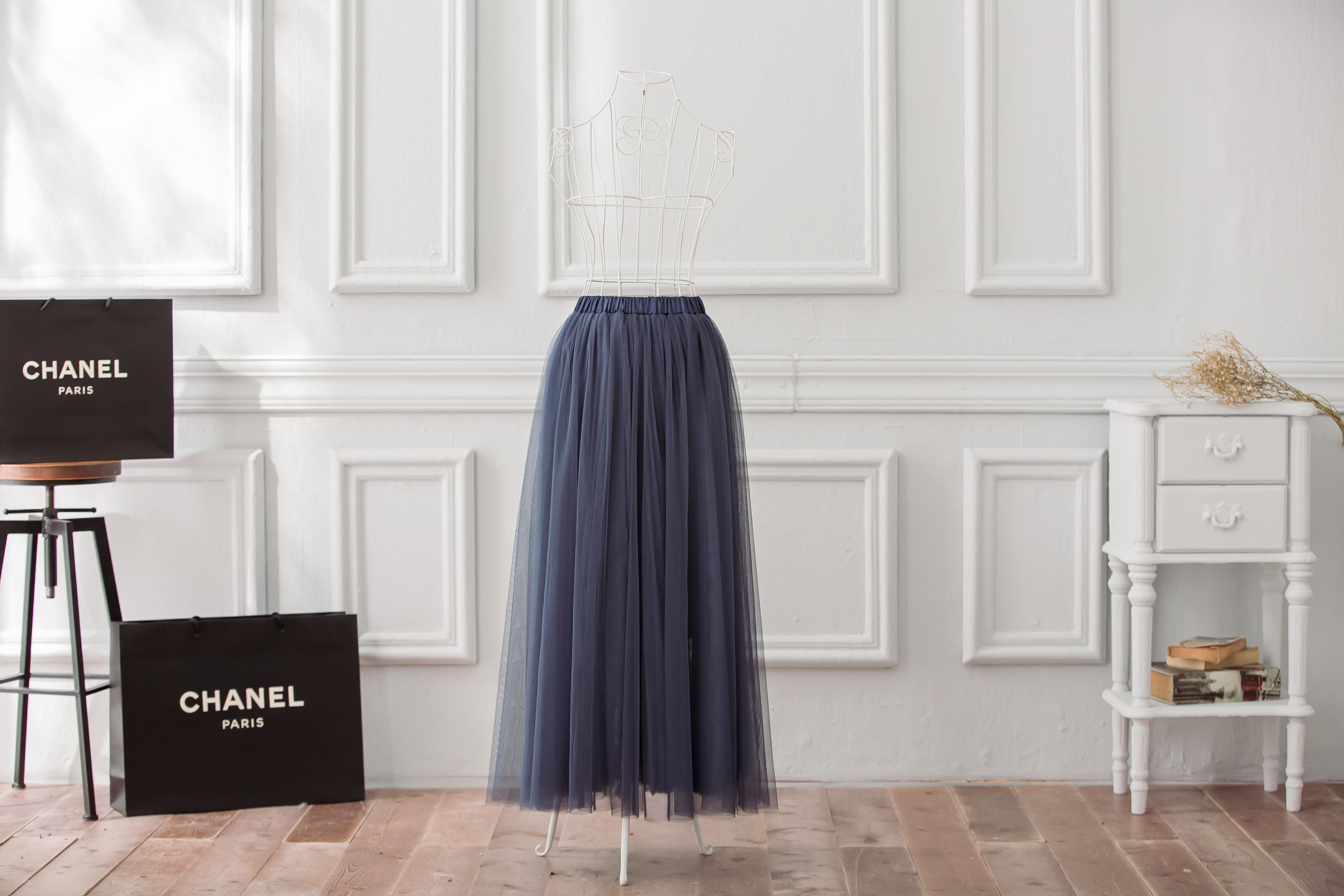 Peachy - 獨家訂製綿柔法式浪漫三層蓬紗裙-三層蓬版-午夜藍 (F)