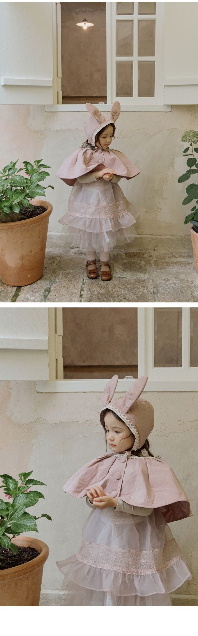 韓國 Puellaflo - 淘氣大鈕扣裝飾斗篷-灰藍綠