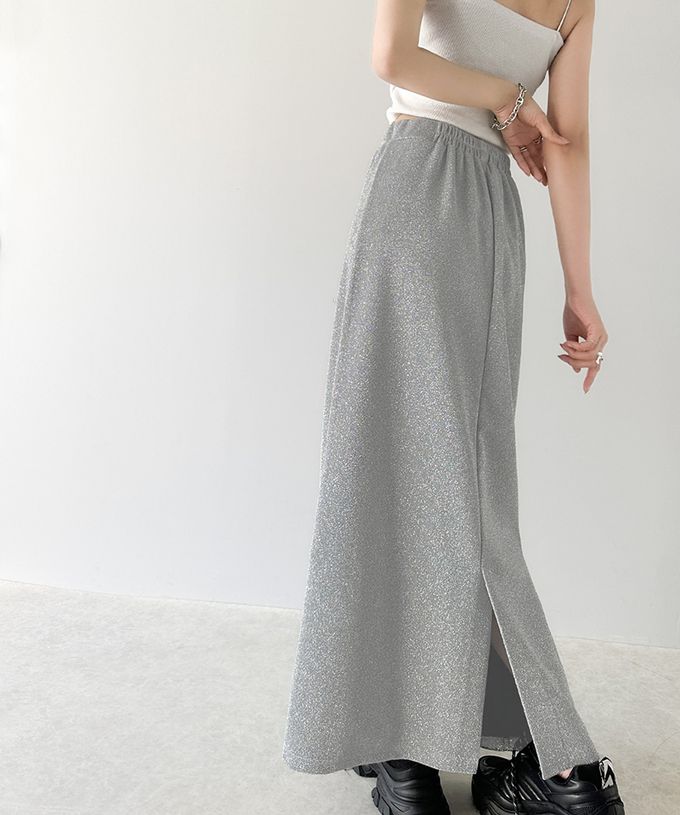 日本 Classical Elf - 時尚後開叉鬆緊銀蔥裙-黑