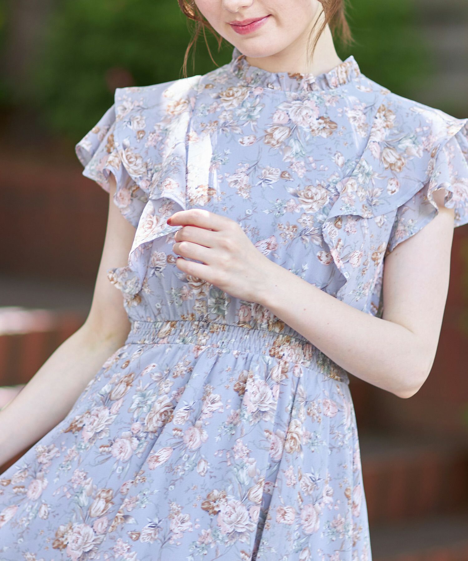 日本 tocco-closet - 優雅荷葉領無袖洋裝-甜蜜花園-天空藍