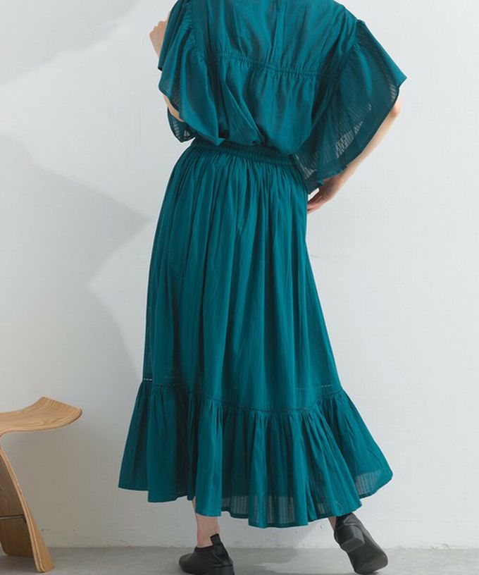 日本 Lupilien - 100%印度棉 飄逸緹花下擺鬆緊長裙-卡其棕