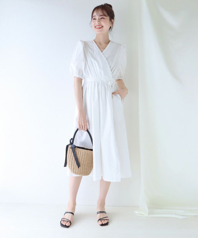 日本 BLUE EAST - 悠閒時光V領綁帶短袖洋裝-桃粉