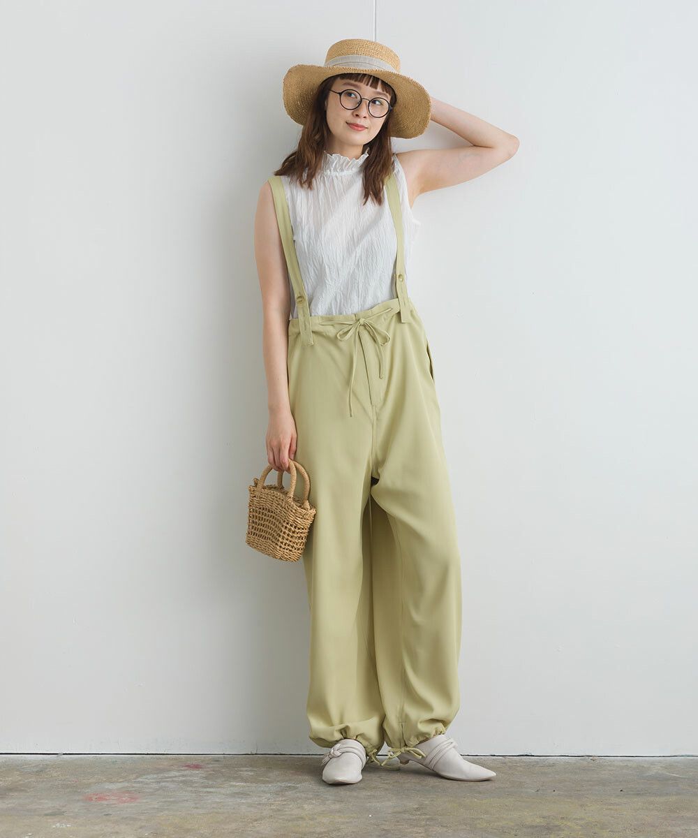 日本女裝代購 - 木耳領楊柳感無袖上衣-直條紋-深灰藍