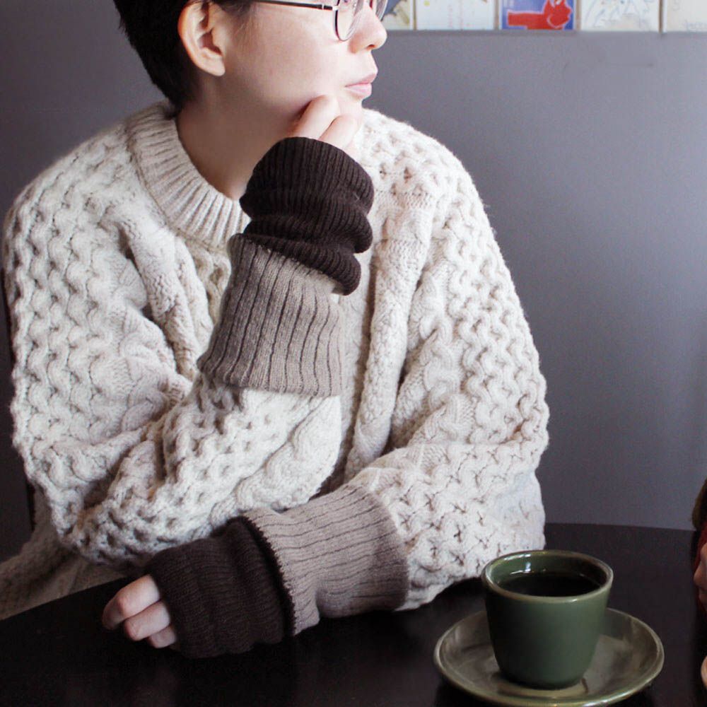 日本製 羊毛混絲綢保暖半截手套-深巧克力 (F)