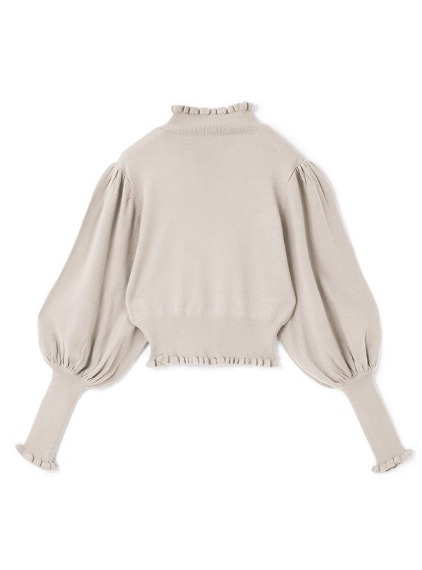 日本 GRL - 歐風立領澎澎袖針織上衣-象牙杏