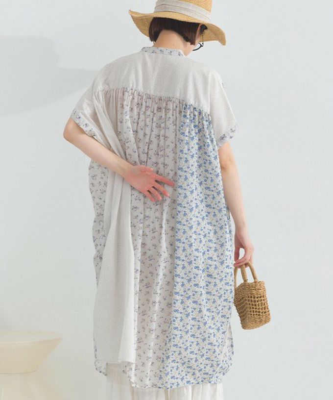 日本 Lupilien - 純棉巴里紗花朵拼布襯衫式洋裝-黃