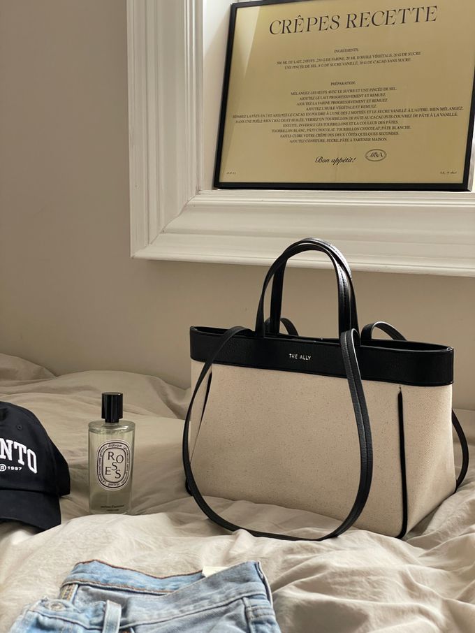 韓國 THEALLY - 經典帆布包手提/肩背包-黑