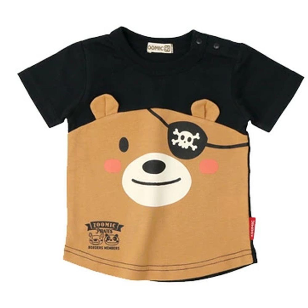 日本 ZOOLAND - 印花拼接短T-熊熊海賊-黑