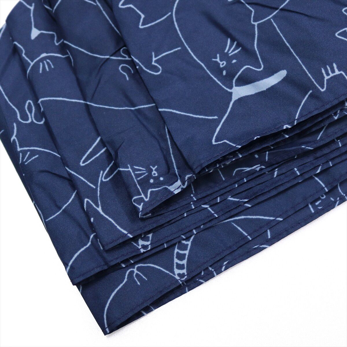 日本 nifty colors - 抗UV輕量 晴雨兩用折疊傘-線條貓咪-深藍 (直徑98cm/133g)-94.80%