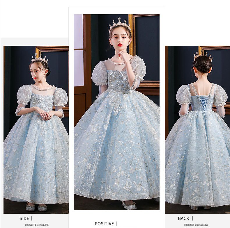 公主風刺繡七分袖禮服-滿版刺繡-藍色