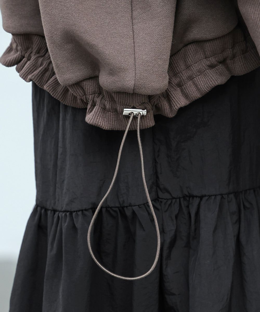 日本 Bab - 假二件拼接休閒束口長袖洋裝-咖棕系