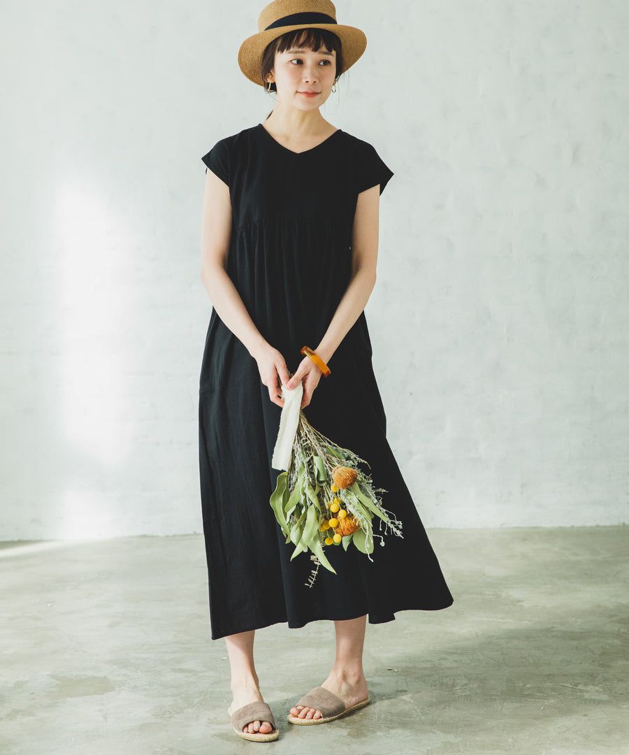 日本 PAIRMANON - 前後兩穿寬鬆短袖洋裝(媽媽)-素色-墨綠 (FREE)