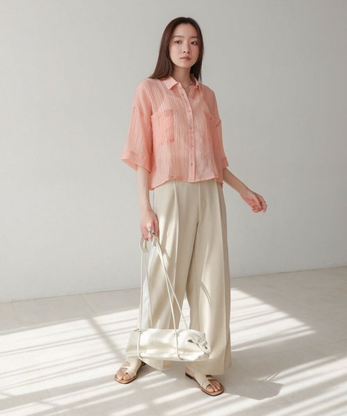 日本 Bab - 透膚感清爽短版五分袖襯衫-水藍 (M)