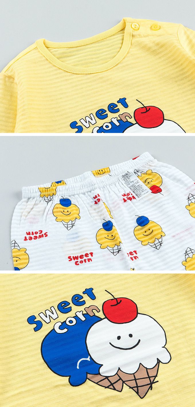 韓國 Cordi-i - 無螢光棉透氣緹花七分袖家居服-櫻桃冰淇淋-黃