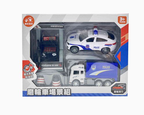 磨輪警車場景組(附聲光加油站)(混款)