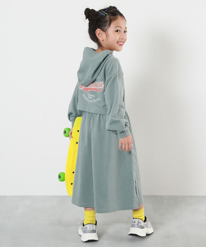 日本 devirock - 背後印花 純棉休閒連帽長袖洋裝-墨黑