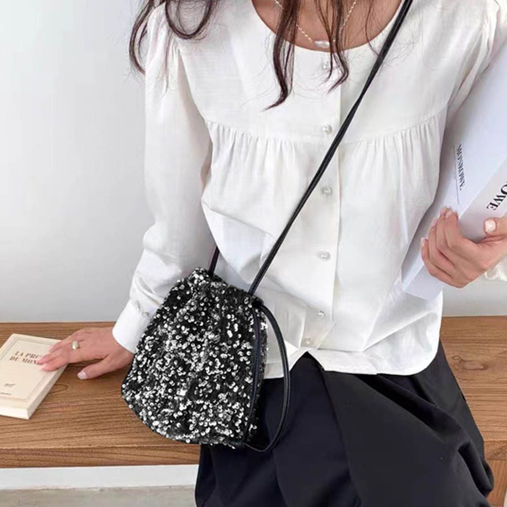 閃耀亮片迷你抽繩肩背包-銀 (F)