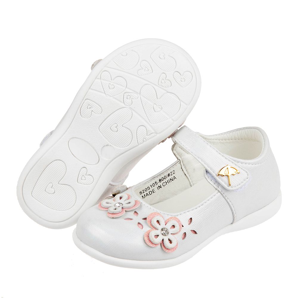 Arnold Palmer 雨傘牌 - 立體小花銀白色寶寶公主鞋