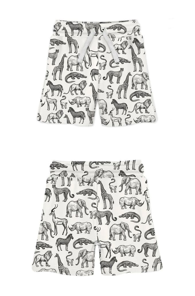 英國 SLEEP NO MORE - 100% 有機棉兒童抽繩短褲-黑白動物園 (4-6 Y)