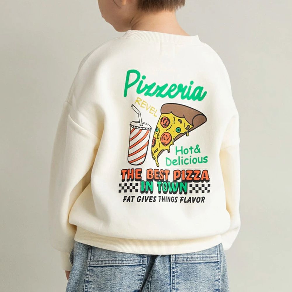 裏起毛 舒適縮口長袖上衣-披薩-象牙白