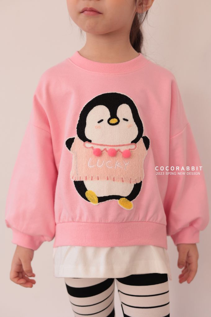韓國 Coco rabbit - 假兩件幸運企鵝印長袖上衣-粉