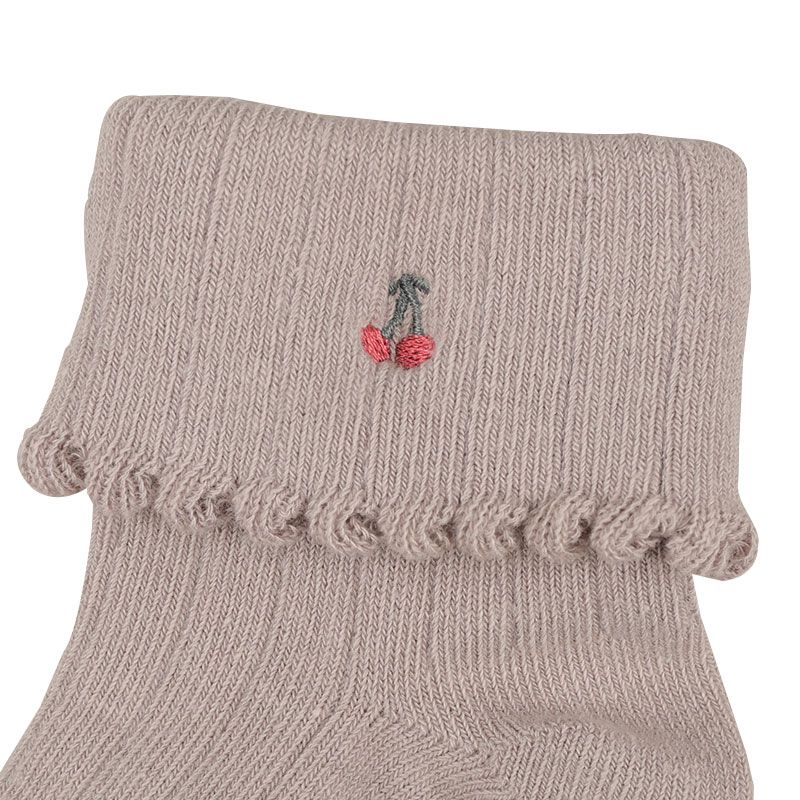 akachan honpo - 襪子-反折櫻桃刺繡-粉紅色 (9~14cm)