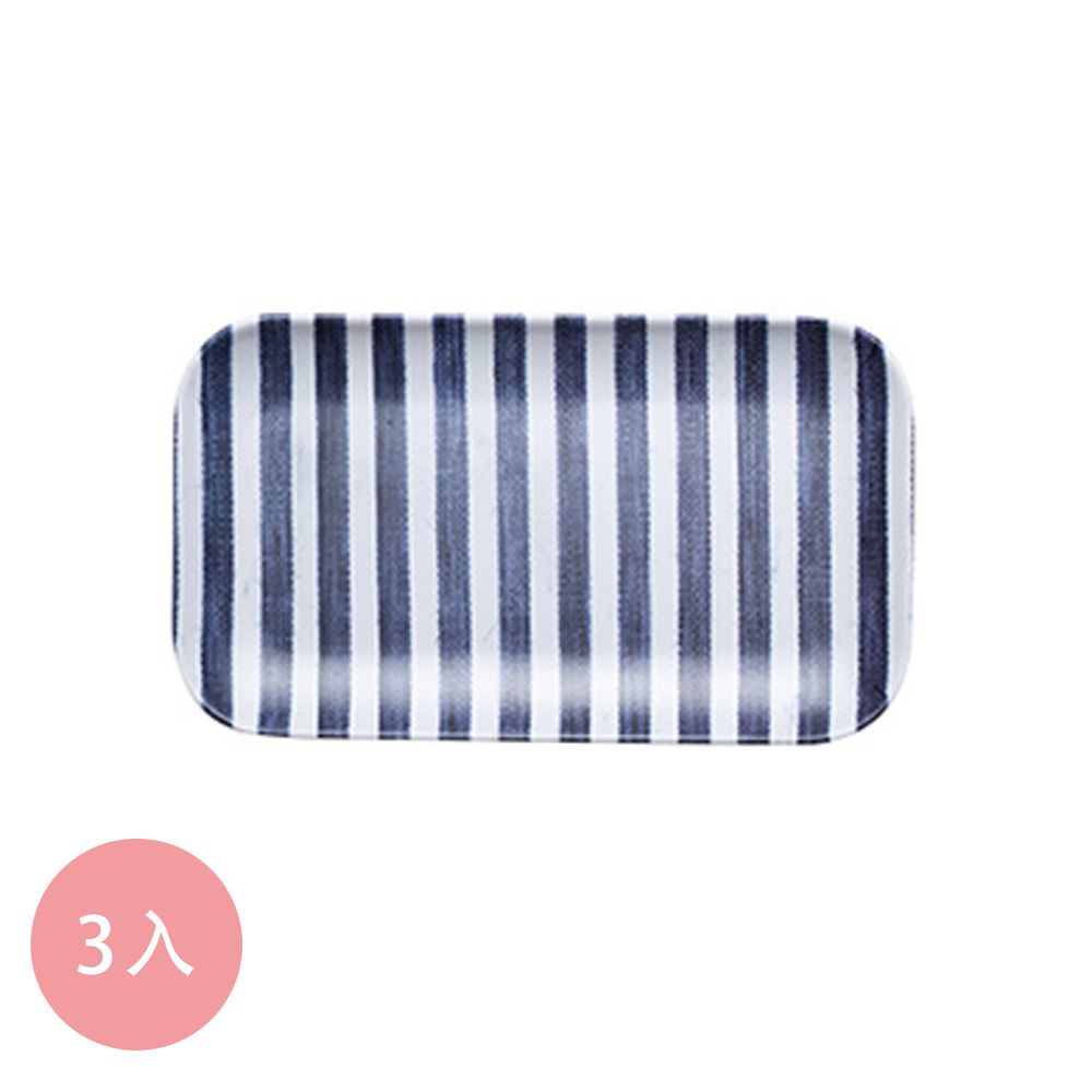 日本霜山 - 印花風長形仿瓷托盤/茶盤/點心盤(21.5x12.5cm)-小-3入-藍白條紋