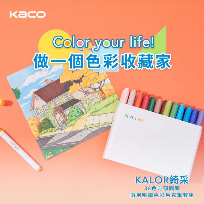 kaco - KALOR綺采36色方頭圓頭兩用粗細色彩馬克筆套組-藝術家
