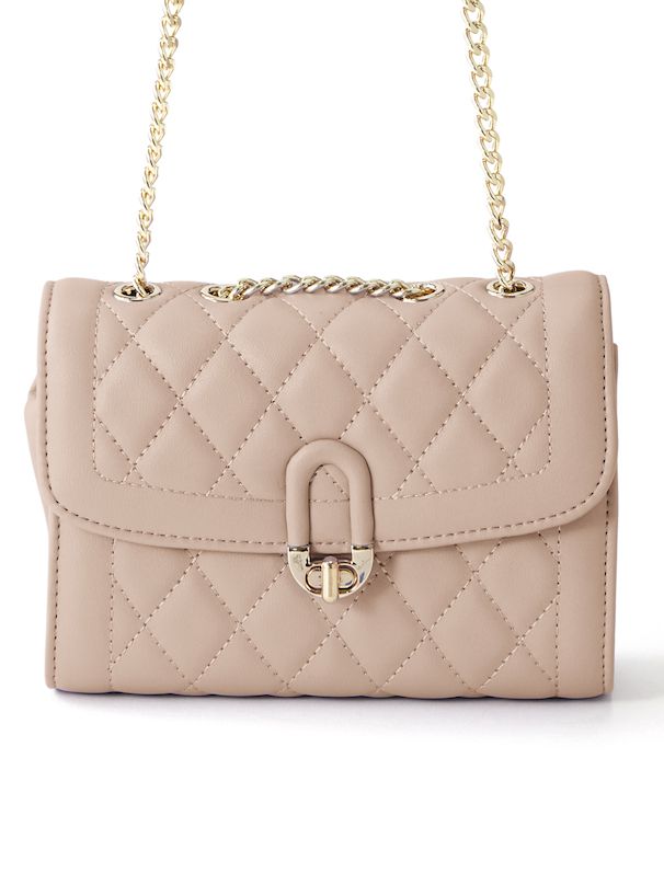 日本 GRL - 小香風菱紋金屬鏈側背小包-白 (F)